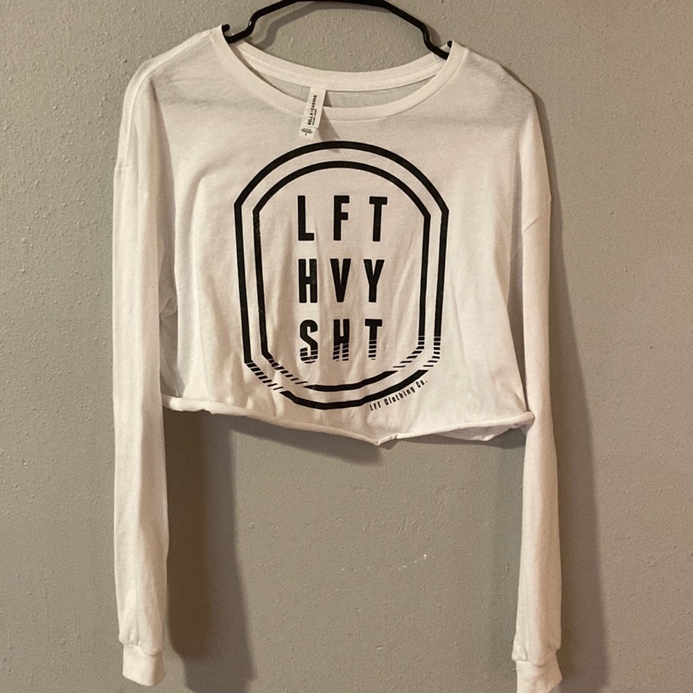 White Lft Clothing Co. “lft hvy sht” cropped long-sleeve , size Small